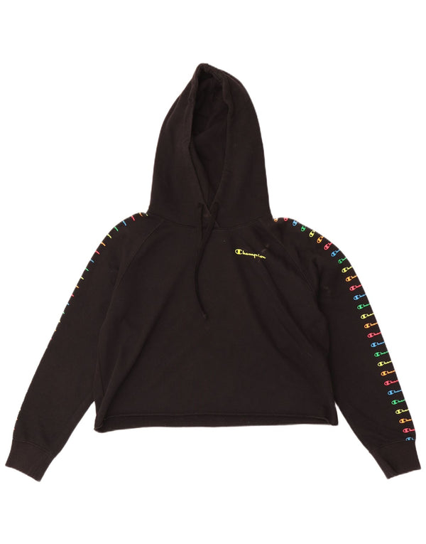 Champion Pull à capuche court graphique pour femme UK 10 Petit coton noir