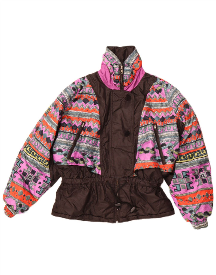 veste coupe-vent femme vintage EU 42 Grand polyester géométrique noir