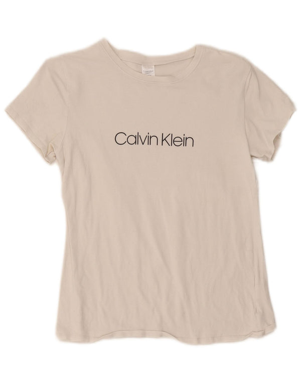 Calvin Klein T-shirt graphique pour femme UK 10 Petit coton blanc