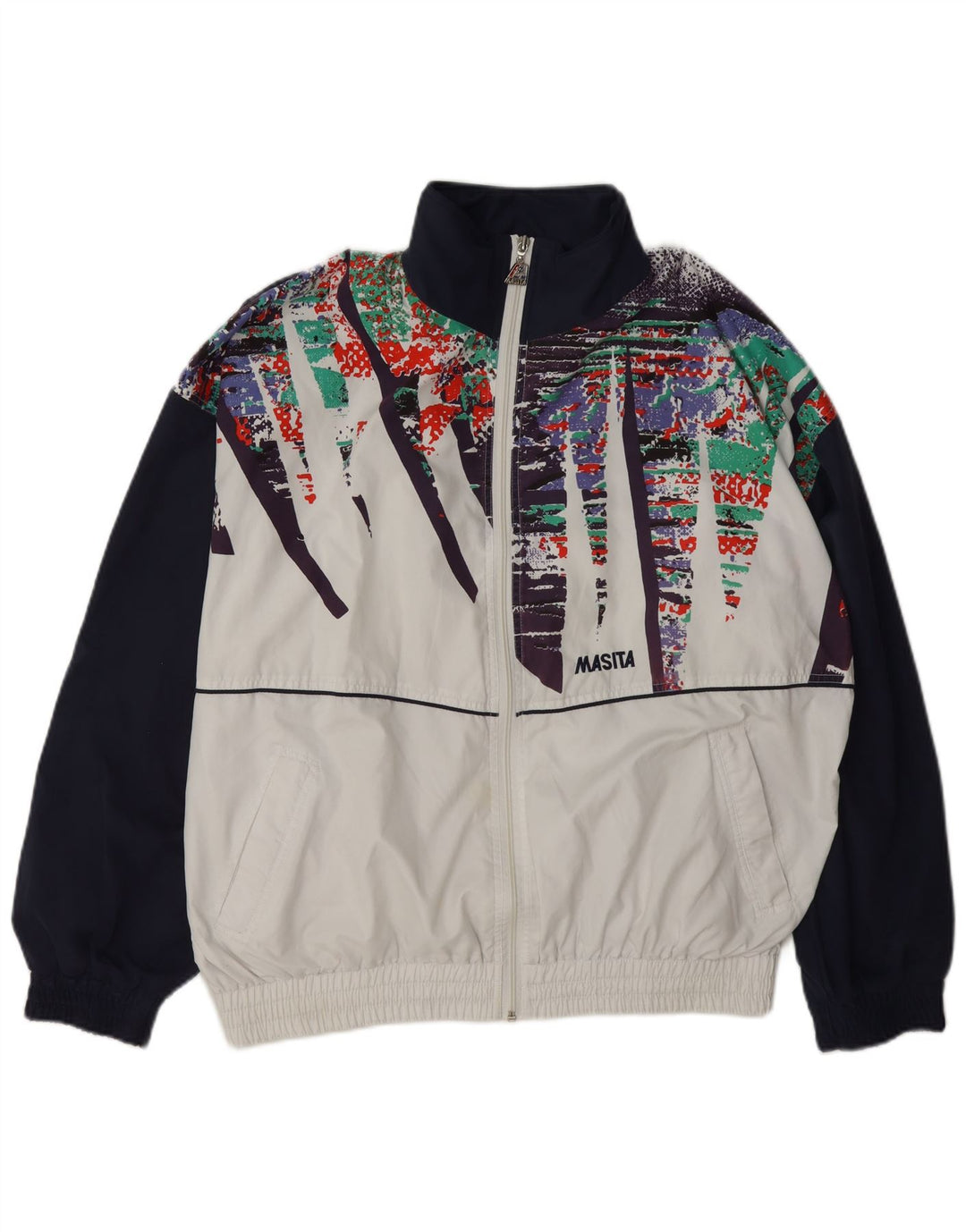 Masita Veste de survêtement pour homme en polyester color block blanc moyen
