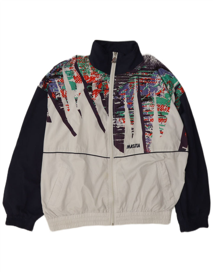 Masita Veste de survêtement pour homme en polyester color block blanc moyen