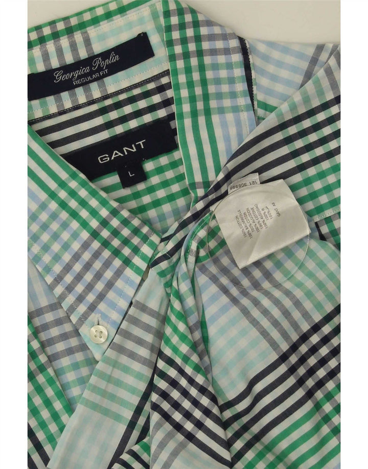 Gant Chemise à manches courtes pour hommes, coupe régulière, grand carreaux en coton vert