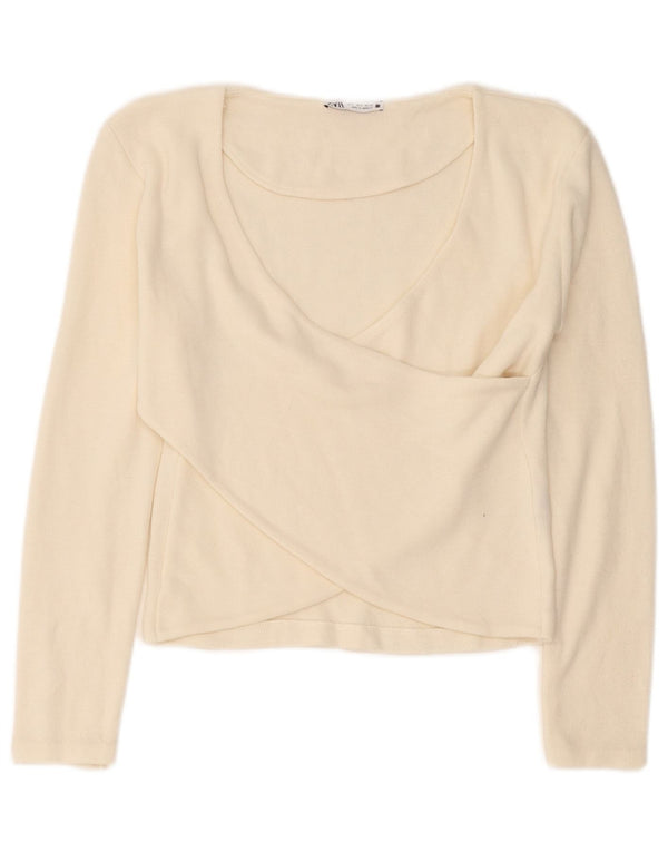 Zara Chemisier court à manches longues pour femme UK 10 Petit Viscose Blanc cassé
