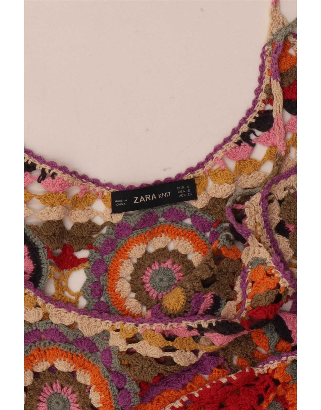 Zara Womens Crochet Cami Top UK 10 Small Multicolore Géométrique