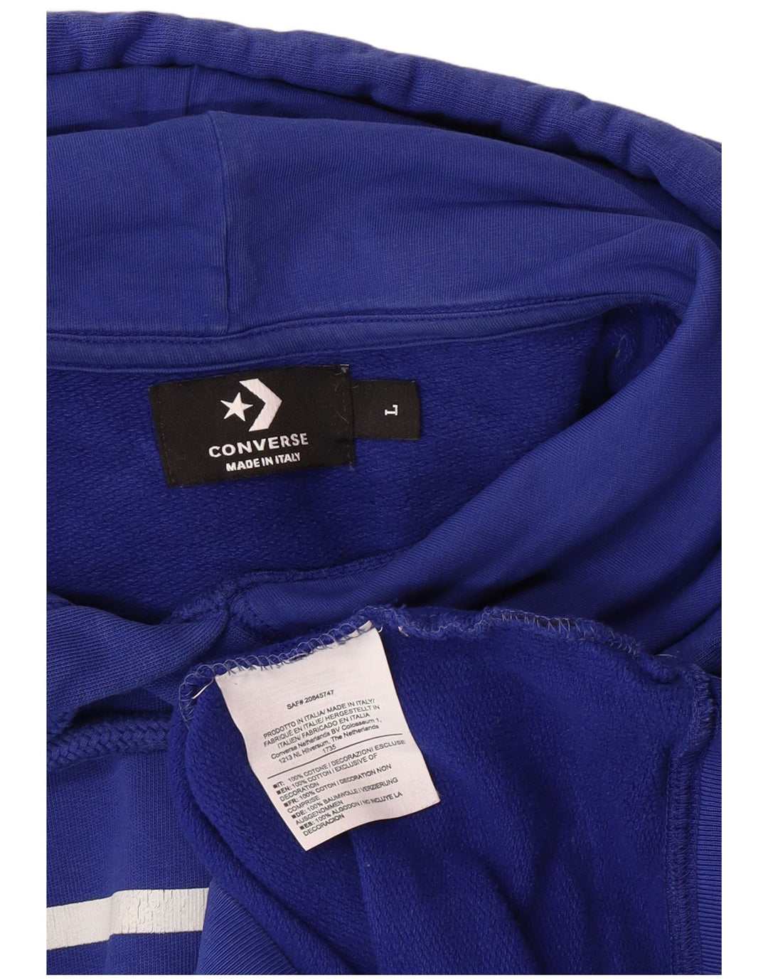 CONVERSE Pull à capuche graphique pour hommes, grand coton bleu