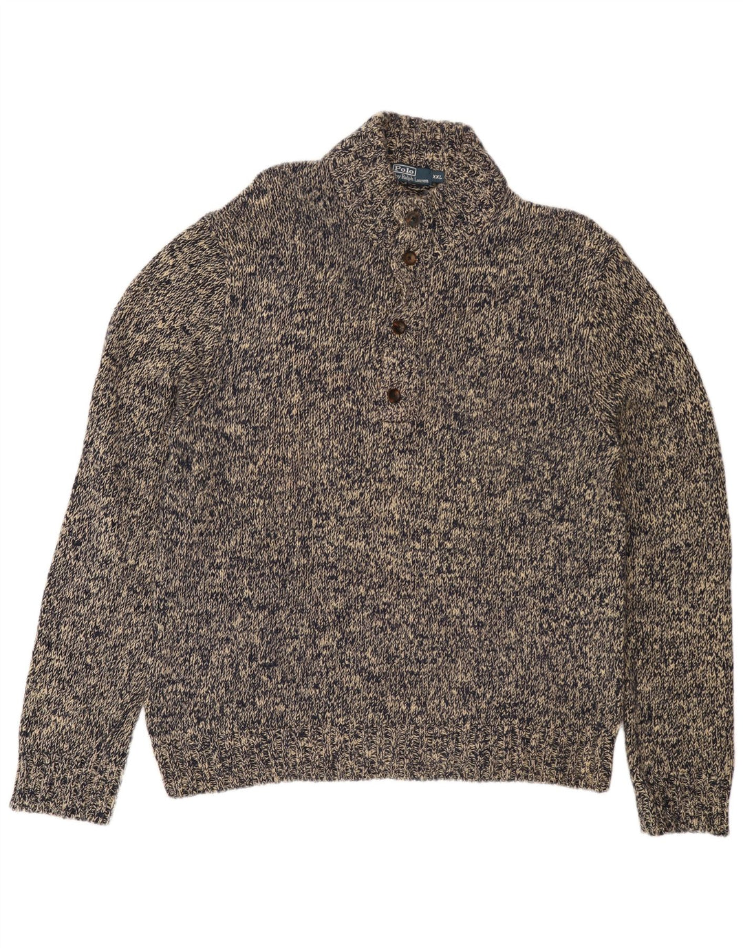 POLO RALPH LAUREN Pull à col boutonné pour homme 2XL Gris chiné en coton