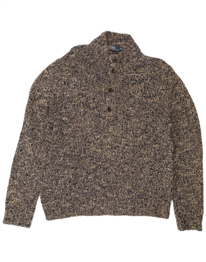 POLO RALPH LAUREN Pull à col boutonné pour homme 2XL Gris chiné en coton