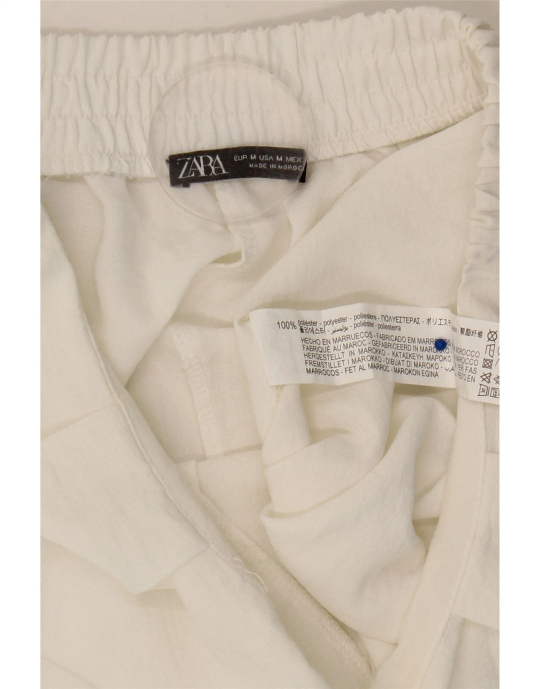 Zara Pantalon Chino Coupe Ample Femme Moyen W28 L25 Blanc Polyester