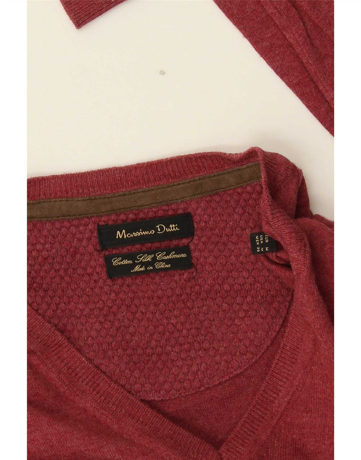 Massimo Dutti Pull col V pour homme en coton bordeaux moyen