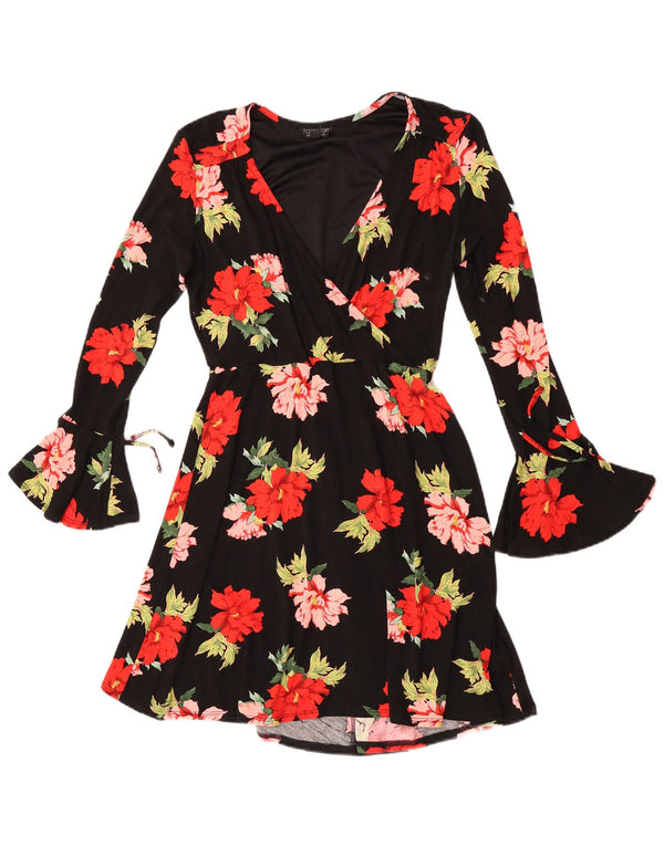 Topshop Robe trapèze graphique à manches longues pour femme UK 10 Petit motif floral noir