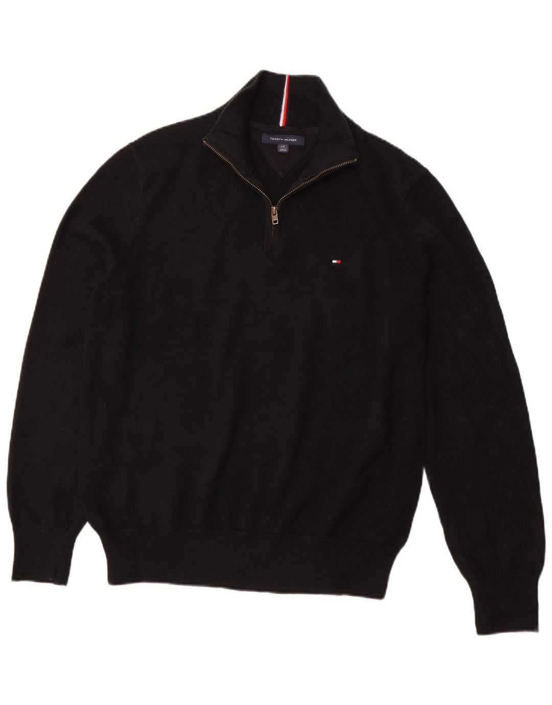 TOMMY HILFIGER Pull à col zippé pour homme Grand coton noir