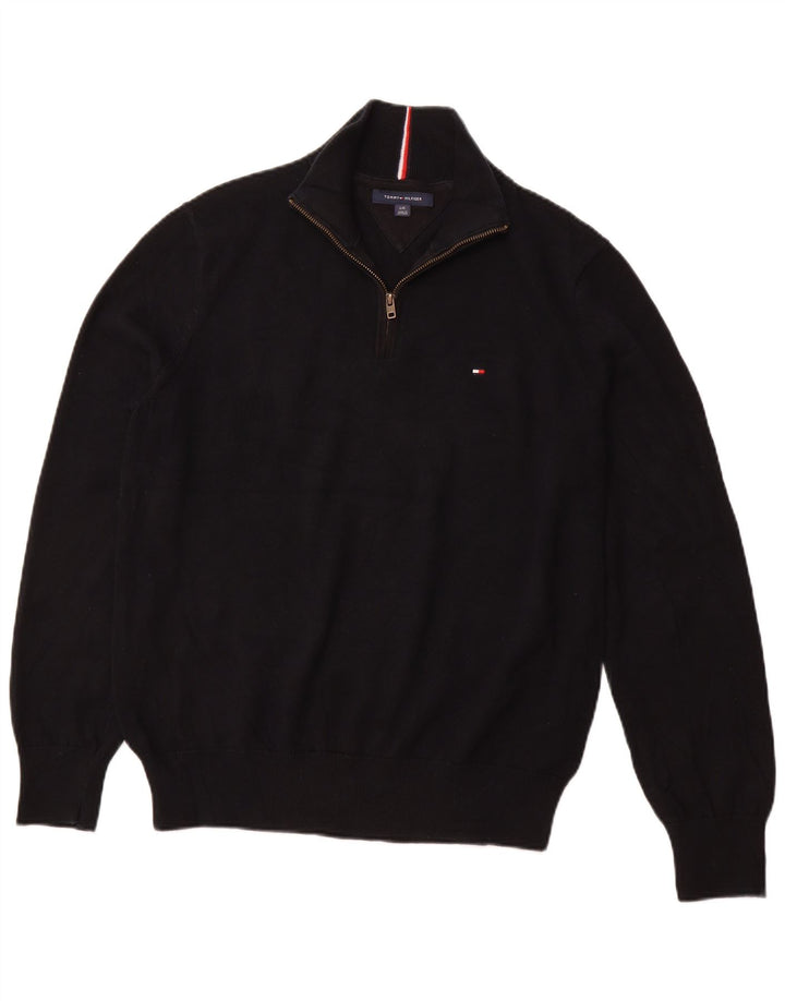 TOMMY HILFIGER Pull à col zippé pour homme Grand coton noir