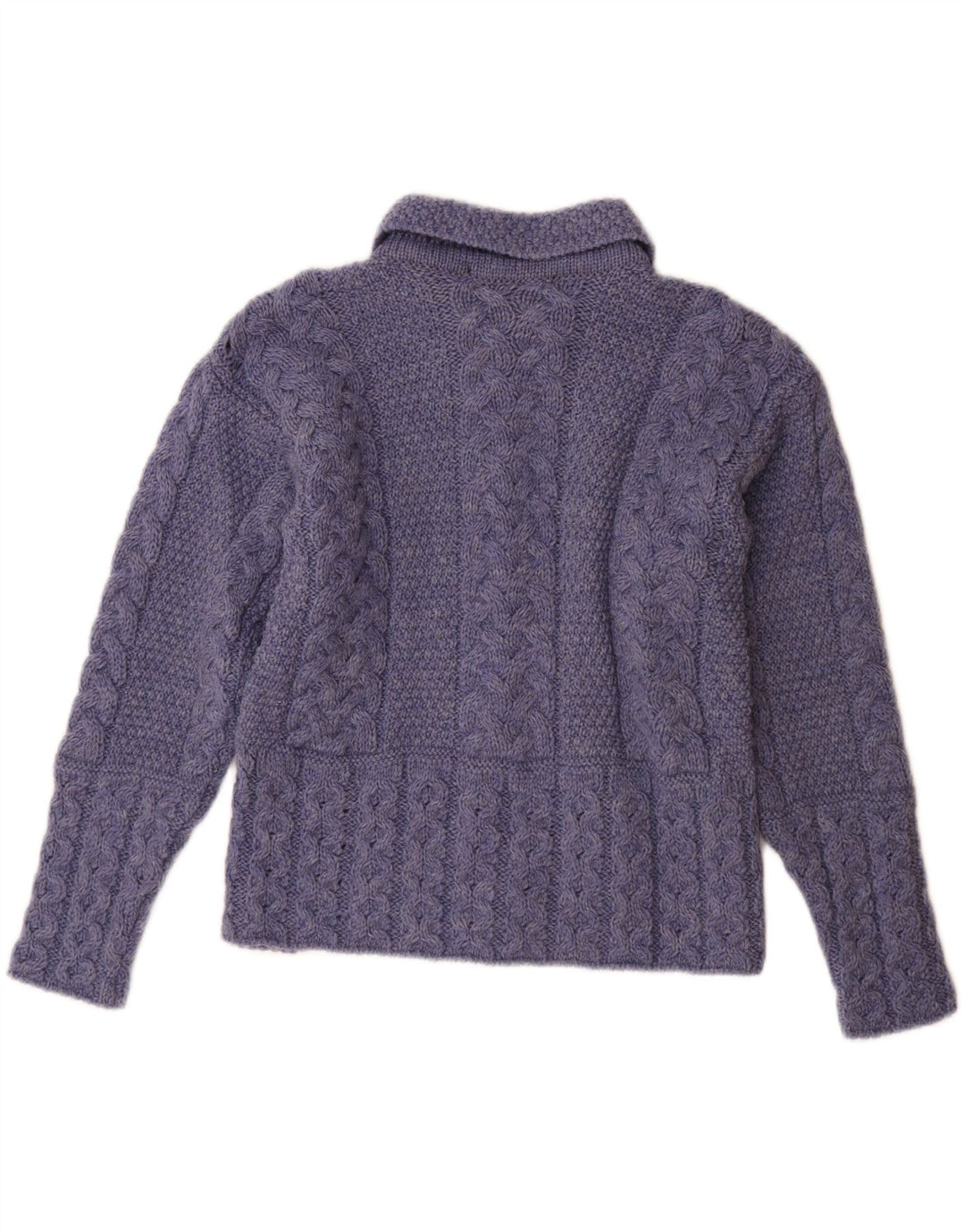DONEGAL Cardigan Femme Pull UK 10 Petit Bleu Laine Vierge