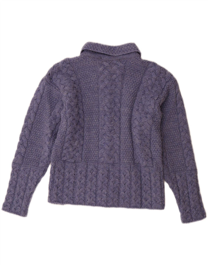 DONEGAL Cardigan Femme Pull UK 10 Petit Bleu Laine Vierge