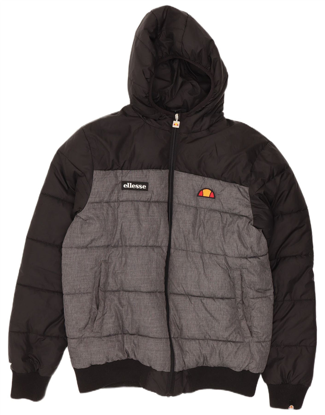 Ellesse Veste matelassée à capuche pour homme UK 40 Large Noir Colourblock Polyamide
