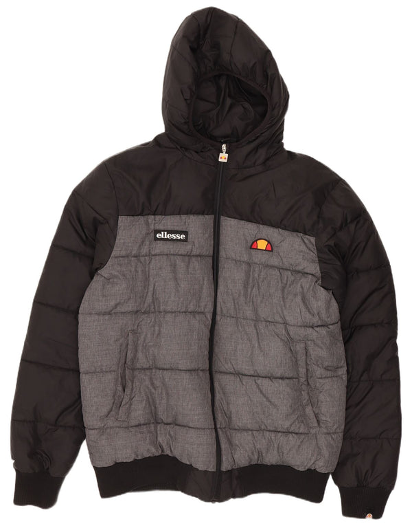 Ellesse Veste matelassée à capuche pour homme UK 40 Large Noir Colourblock Polyamide
