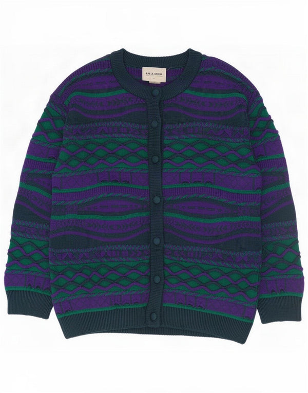 La Dame Womens Cardigan Sweater UK 16 Large Violet Géométrique Acrylique