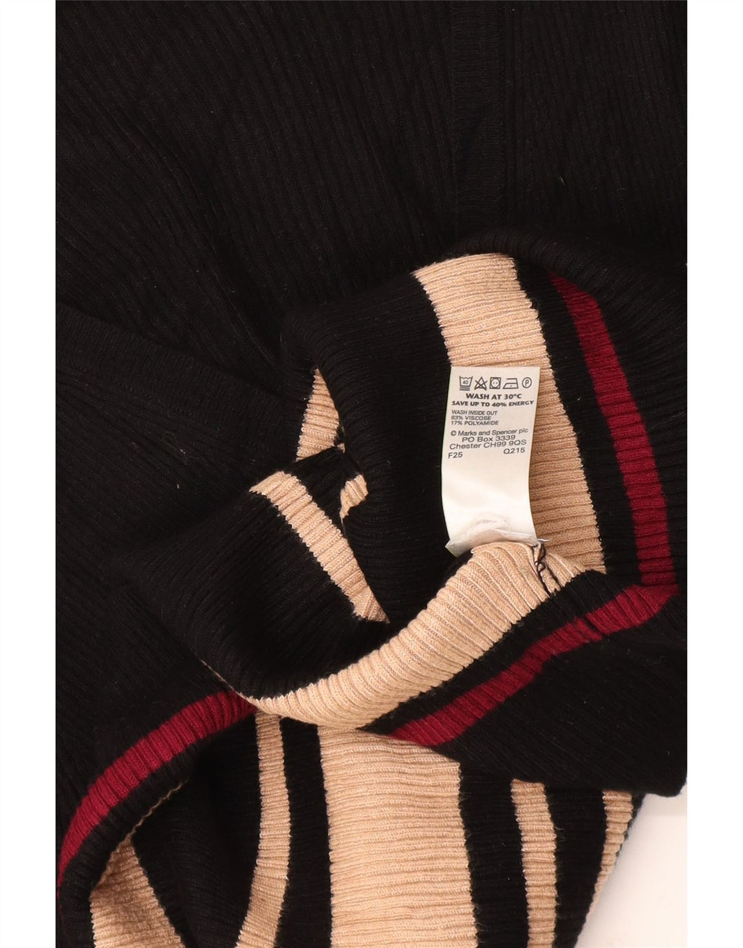 Marks & Spencer Pull col en V pour femme UK 14 Medium Noir Rayé