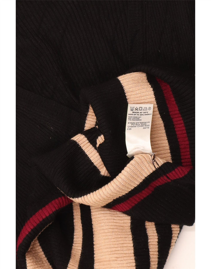Marks & Spencer Pull col en V pour femme UK 14 Medium Noir Rayé
