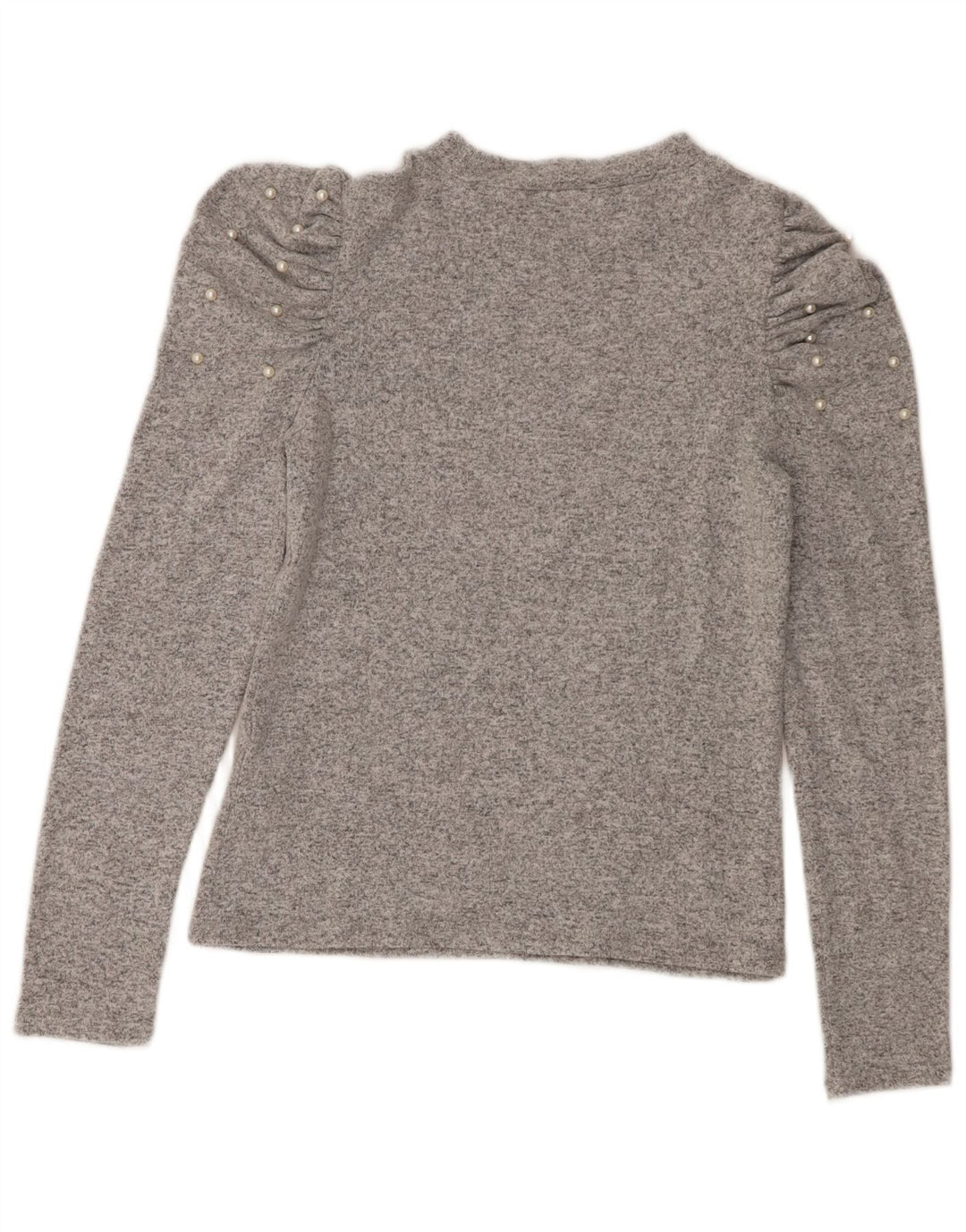 Zara Femme Top Manches Longues UK 12 Gris Moyen Viscose Moucheté