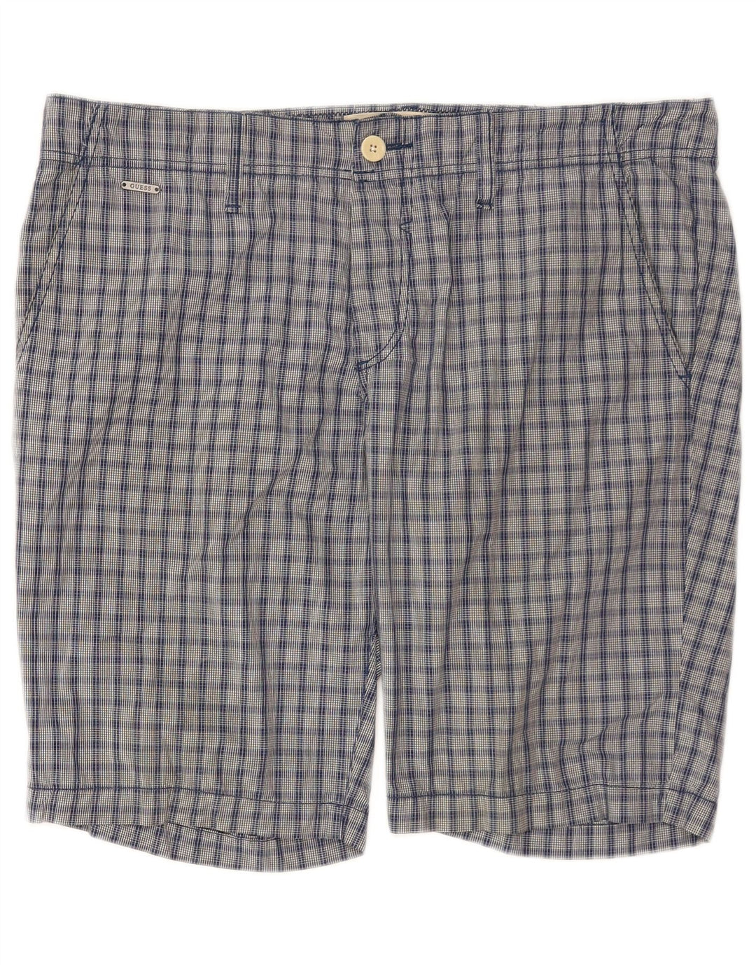 Guess Short Chino Homme W34 Grand Carreau Bleu Coton