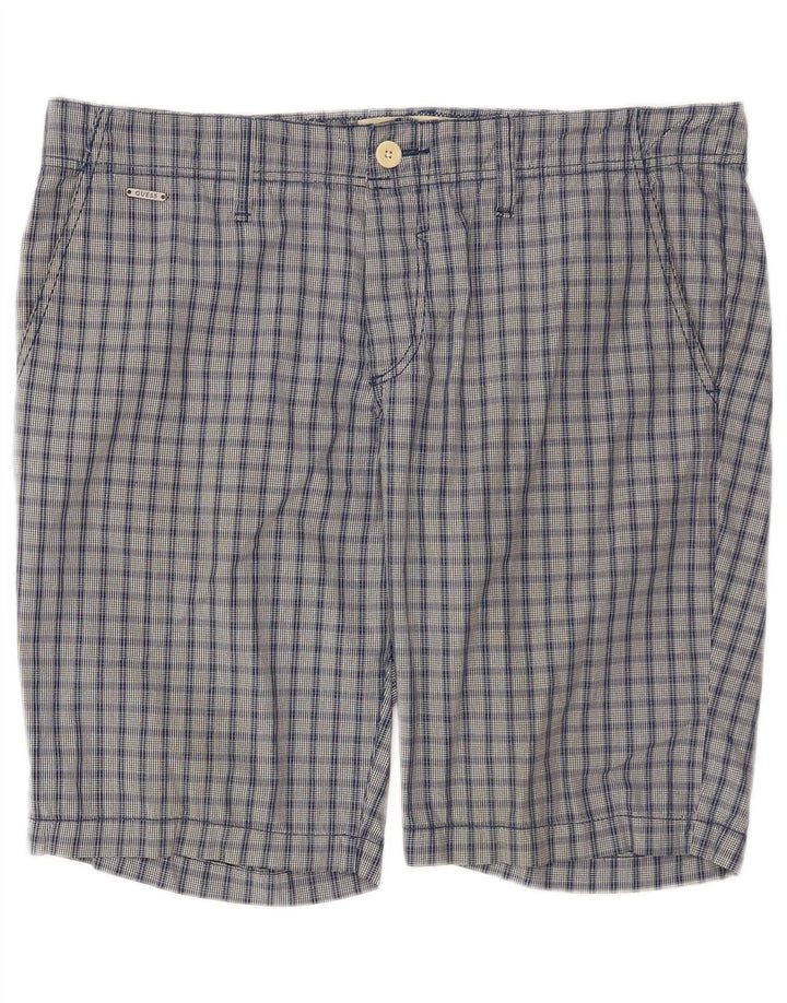 Guess Short Chino Homme W34 Grand Carreau Bleu Coton