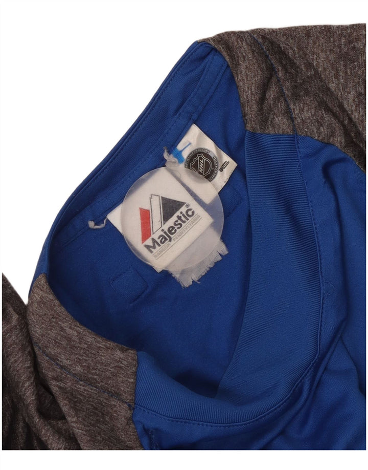 Majestic Haut Homme Manches 3/4 Bleu Moyen Colourblock