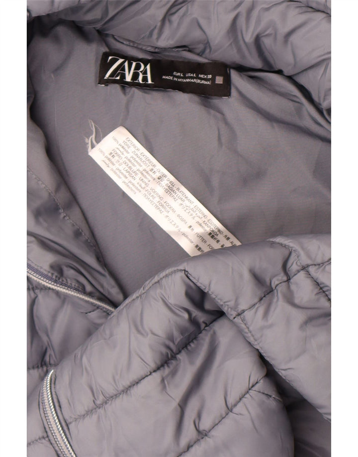Zara Veste matelassée à capuche pour femme UK 14 Large Gris Polyester
