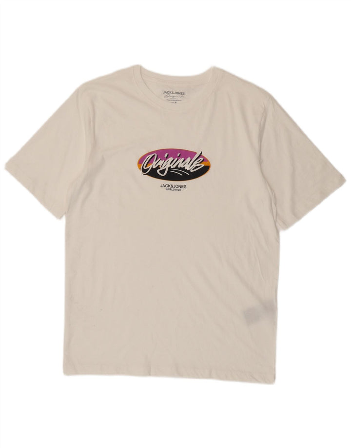JACK & JONES Mens Graphic T-Shirt Top Small White Cotton