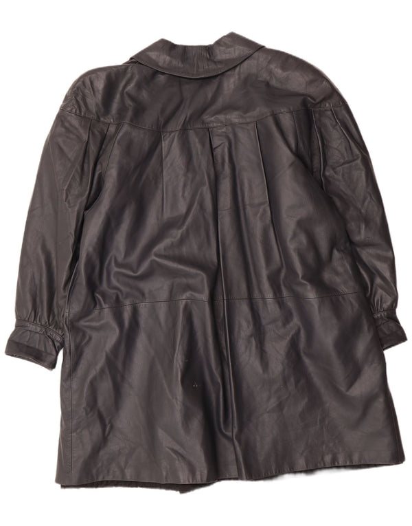 vintage Femme Manteau en cuir surdimensionné IT 44 Moyen Noir Cuir Classique