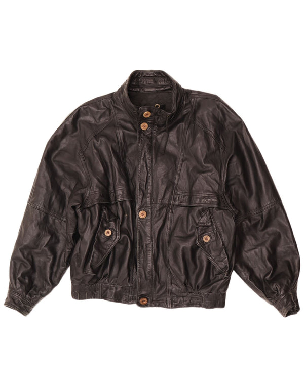 vintage Mens Loose Fit Veste en cuir UK 38 Moyen Noir