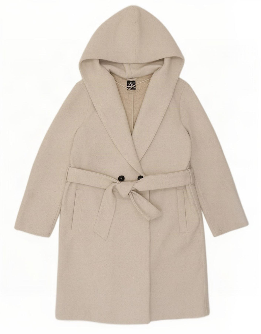 Zara Manteau à capuche surdimensionné à double boutonnage pour femme UK 10 Petit Beige