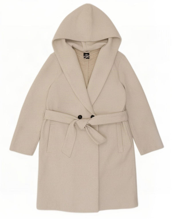 Zara Manteau à capuche surdimensionné à double boutonnage pour femme UK 10 Petit Beige