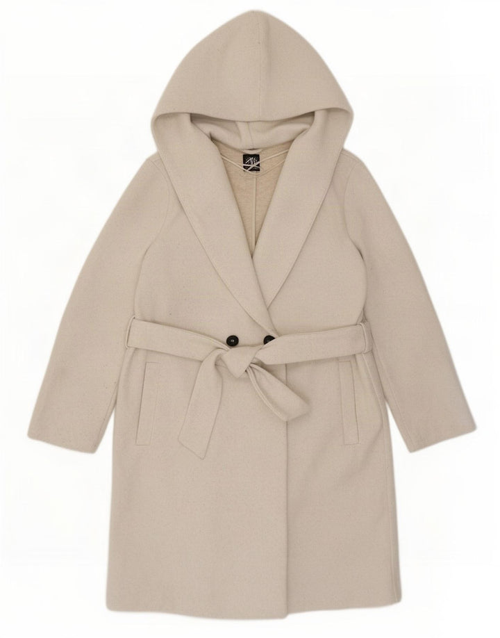 Zara Manteau à capuche surdimensionné à double boutonnage pour femme UK 10 Petit Beige