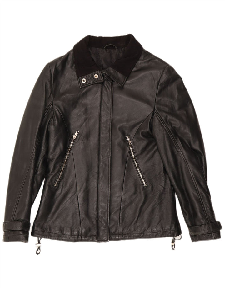 Veste en cuir femme vintage IT 44 Cuir noir moyen