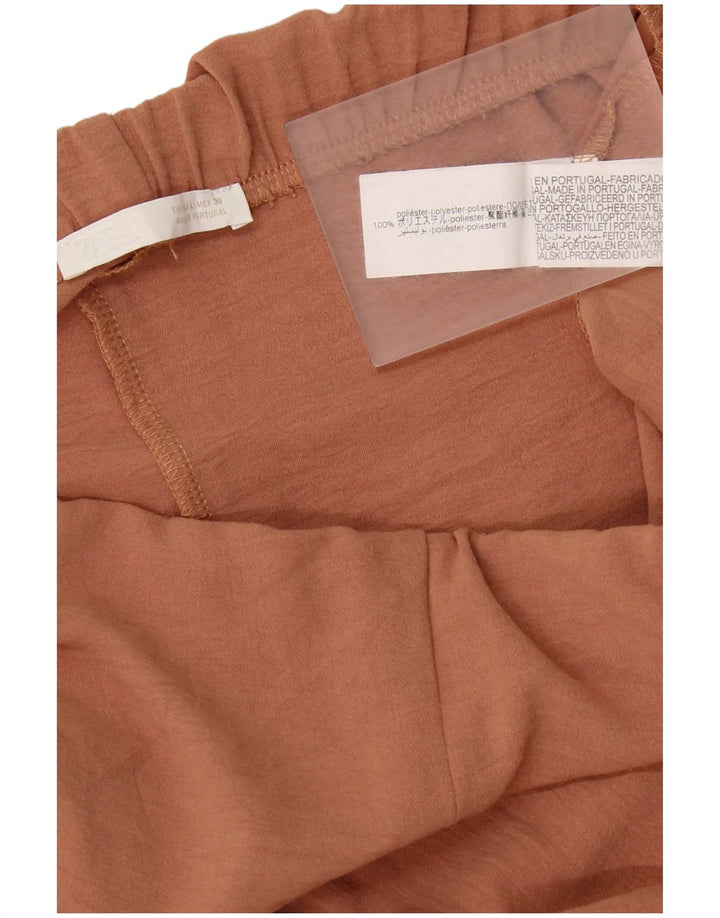 Zara Pantalon décontracté à jambe large pour femme Large W32 L32 Marron Polyester