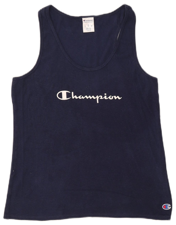 CHAMPION Débardeur Graphique Femme UK 14 Large Bleu Marine Coton