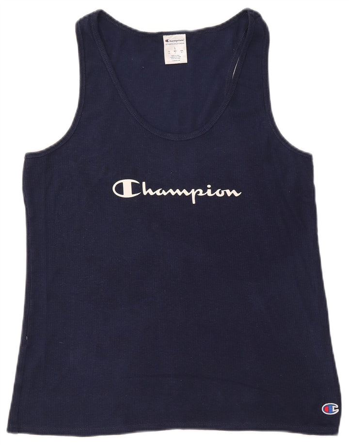 CHAMPION Débardeur Graphique Femme UK 14 Large Bleu Marine Coton