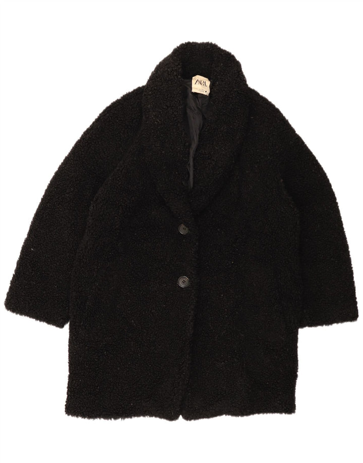 Zara Manteau polaire surdimensionné pour femme UK 10 Petit polyester noir