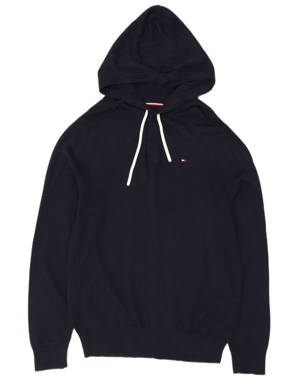Tommy Hilfiger Pull à capuche boutonné pour homme en coton bleu marine moyen