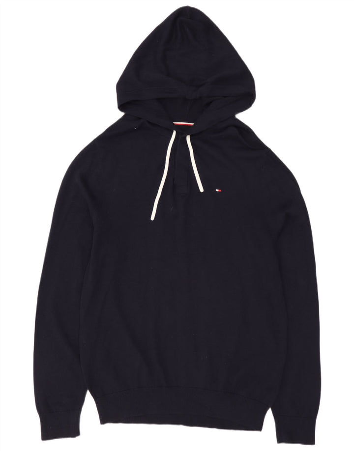 Tommy Hilfiger Pull à capuche boutonné pour homme en coton bleu marine moyen