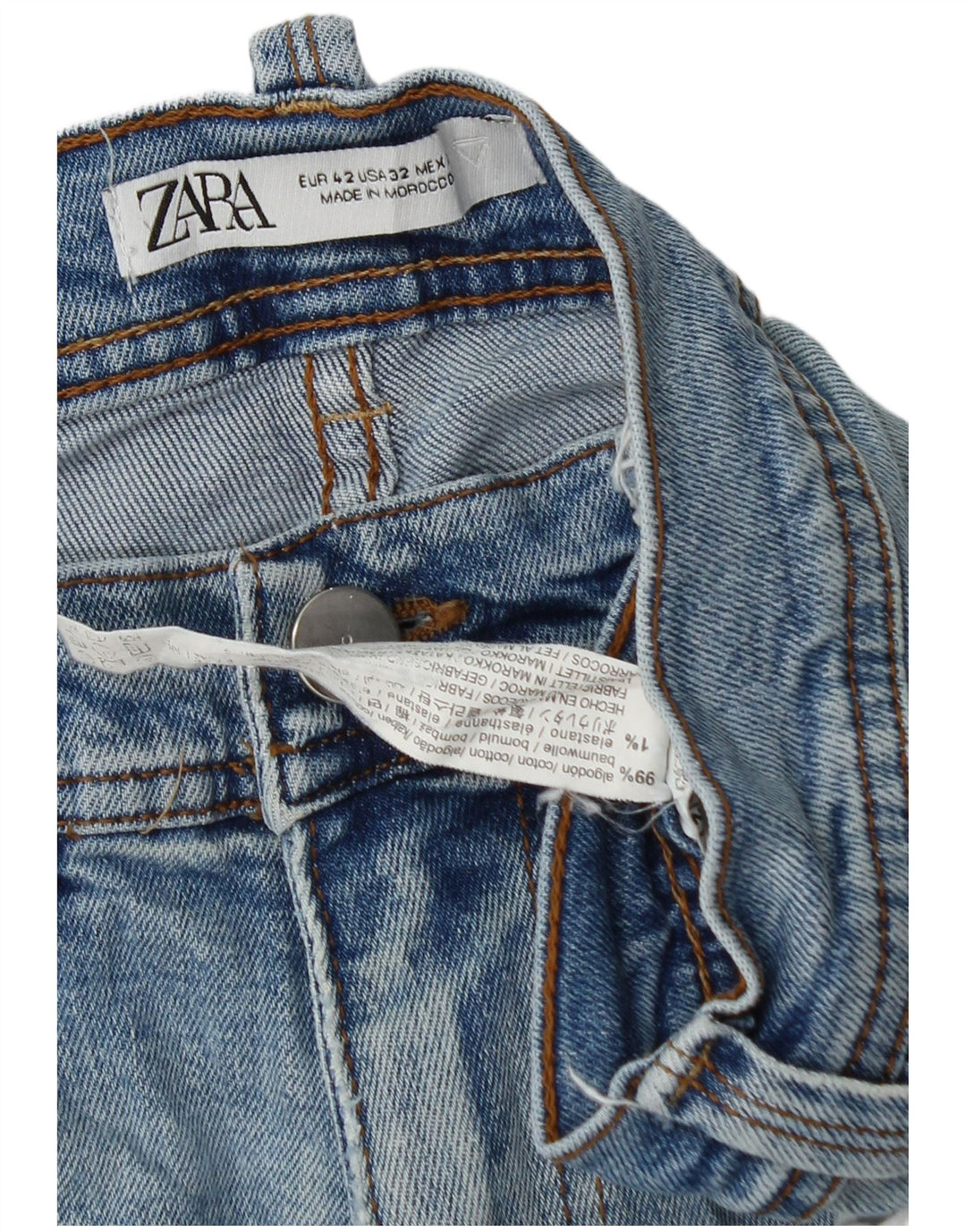 Zara Jean Slim Homme EU 42 Large W32 L30 Bleu Coton