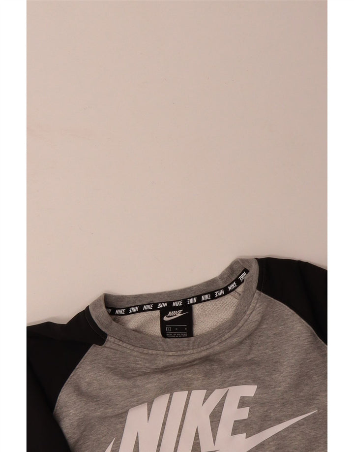 NIKE Mens Graphic Sweatshirt Jumper Large Grey Colourblock Cotton