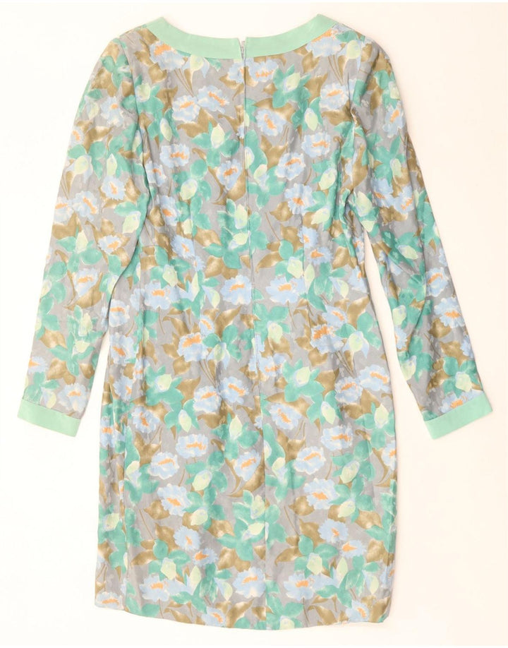 Robe fourreau à manches longues femme vintage UK 12 Floral vert moyen