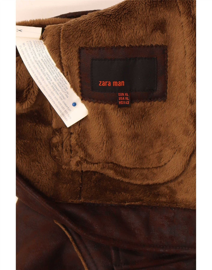 Zara Veste Sherpa Homme UK 42 XL Marron Polyester