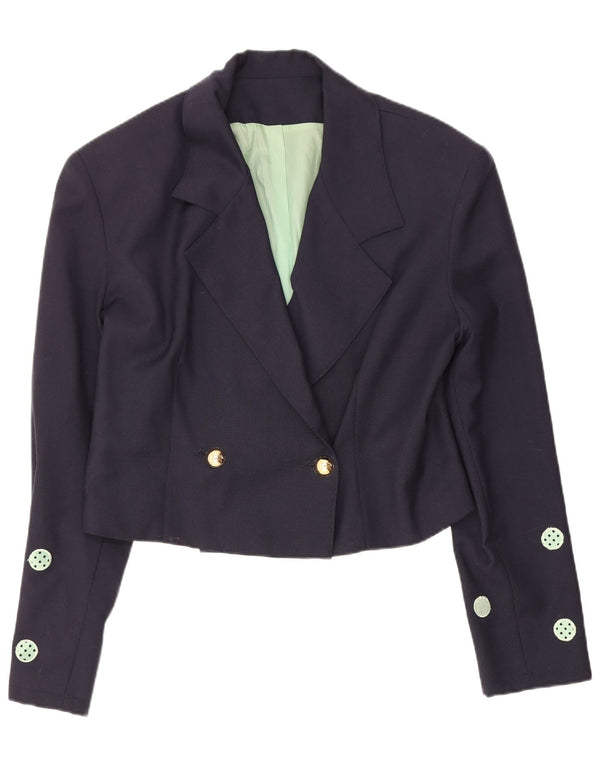 vintage Femme Crop Blazer Veste IT 42 Moyen Bleu Marine À Pois