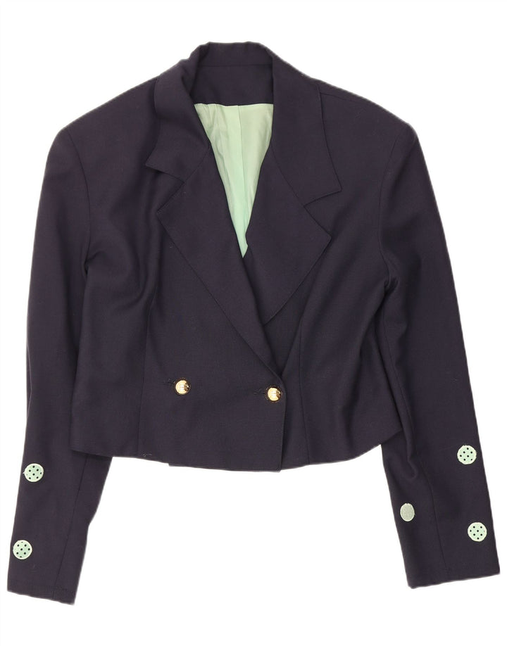vintage Femme Crop Blazer Veste IT 42 Moyen Bleu Marine À Pois