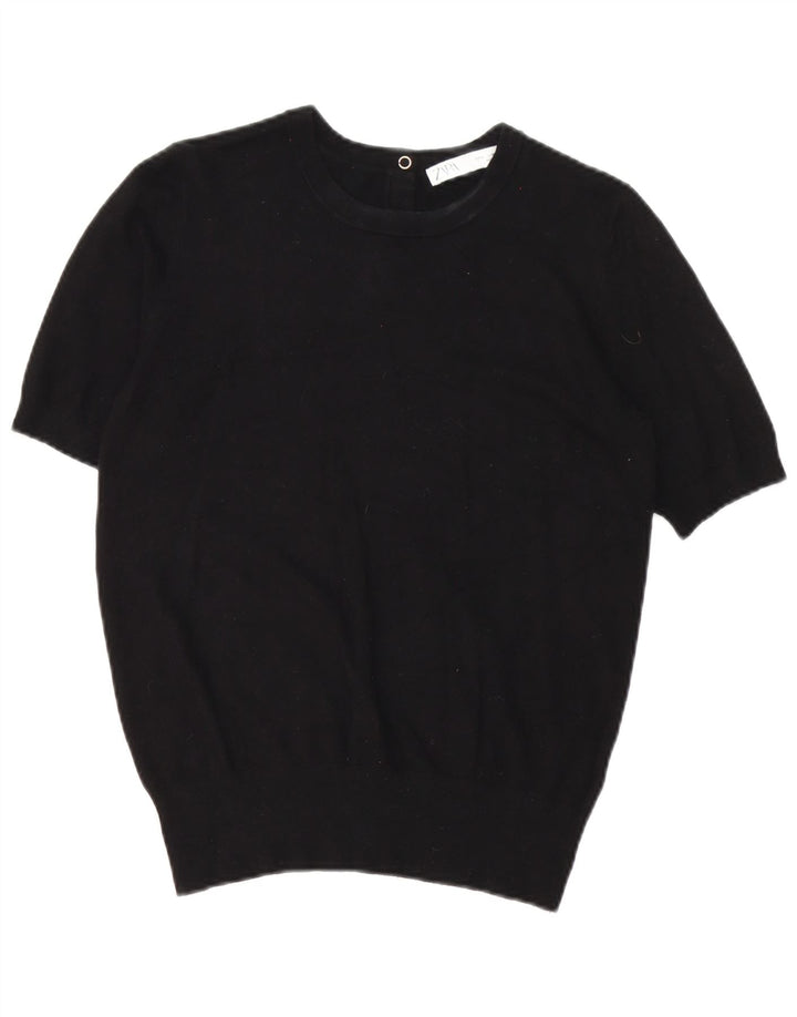 Zara Femme T-Shirt Top UK 14 Moyen Noir