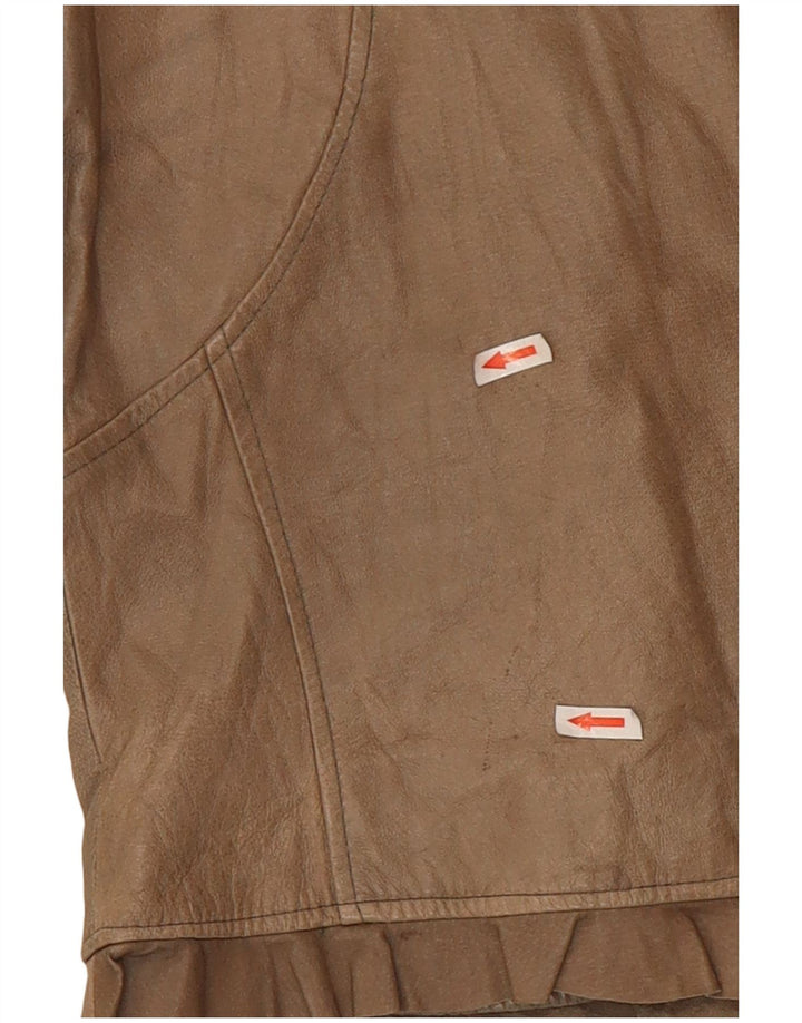 veste en cuir crop femme vintage UK 10 Petit Beige