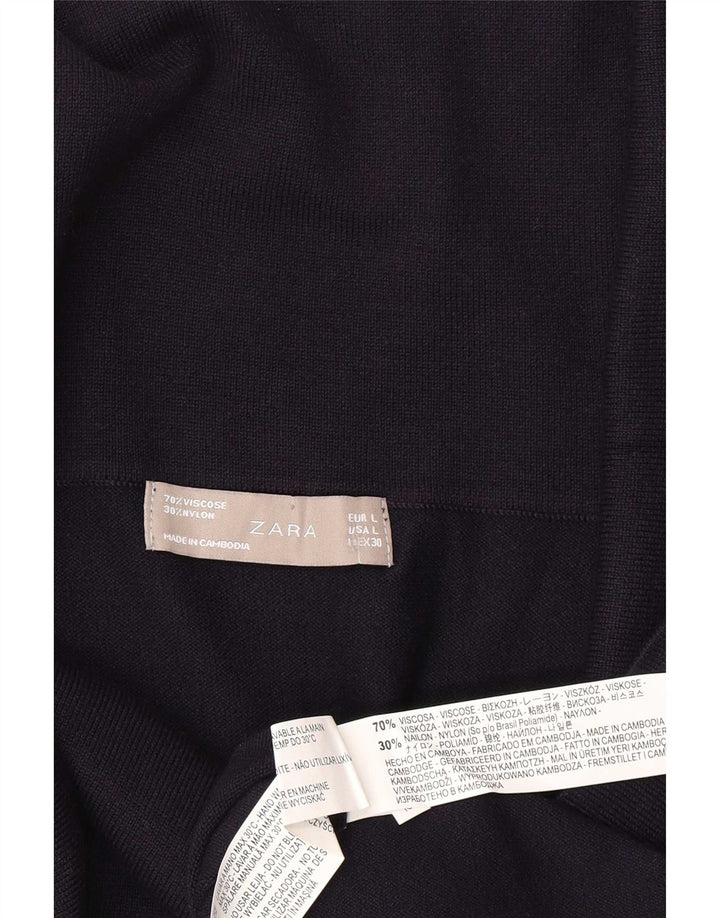 Zara Femme Top Manches Longues UK 14 Large Bleu Marine Viscose